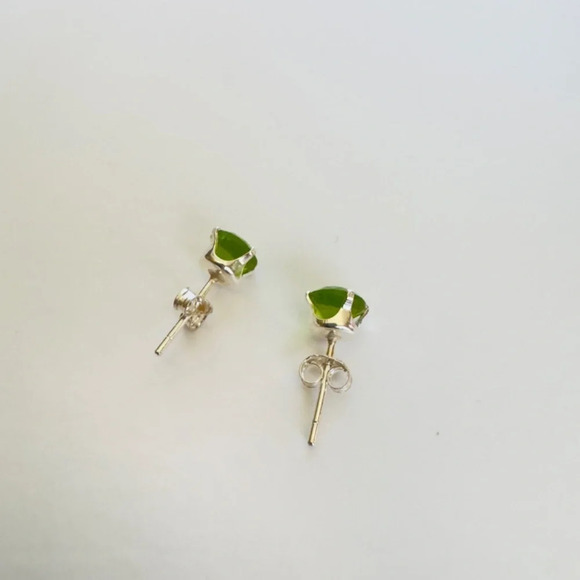 New Lime Green Round CZ Sterling Silver Earrings - Picture 4 of 5